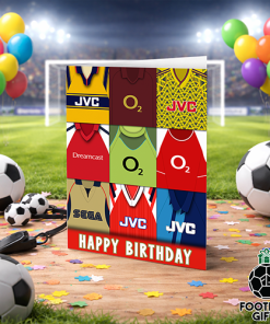Arsenal Happy Birthday Greeting Card Retro Shirt Montage Classic Kits