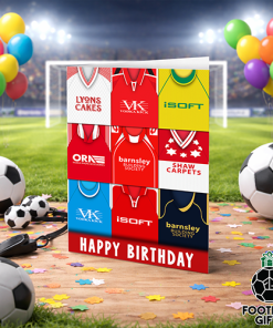 Barnsley Happy Birthday Greeting Card Retro Shirt Montage Classic Kits