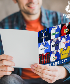 Alternative view of Blackburn Rovers Happy Birthday Greeting Card Retro Shirt Montage Classic Kits
