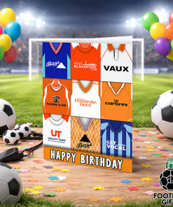 Blackpool Happy Birthday Greeting Card Retro Shirt Montage Classic Kits