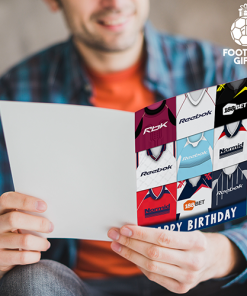 Alternative view of Bolton Wanderers Happy Birthday Greeting Card Retro Shirt Montage Classic Kits