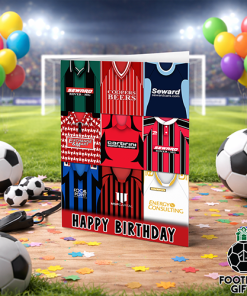 Bournemouth Happy Birthday Greeting Card Retro Shirt Montage Classic Kits