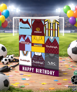 Burnley Happy Birthday Greeting Card Retro Shirt Montage Classic Kits
