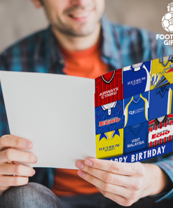 Alternative view of Cardiff City Happy Birthday Greeting Card Retro Shirt Montage Classic Kits