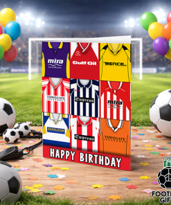 Cheltenham Town Happy Birthday Greeting Card Retro Shirt Montage Classic Kits