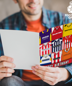 Alternative view of Cheltenham Town Happy Birthday Greeting Card Retro Shirt Montage Classic Kits