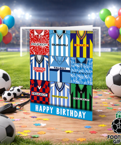 Coventry City Happy Birthday Greeting Card Retro Shirt Montage Classic Kits
