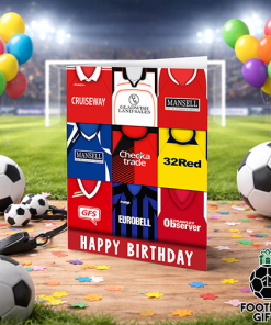 Crawley Town Happy Birthday Greeting Card Retro Shirt Montage Classic Kits