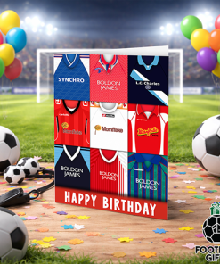 Crewe Alexandra Happy Birthday Greeting Card Retro Shirt Montage Classic Kits