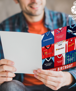 Alternative view of Crewe Alexandra Happy Birthday Greeting Card Retro Shirt Montage Classic Kits