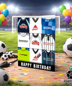 Derby County Happy Birthday Greeting Card Retro Shirt Montage Classic Kits