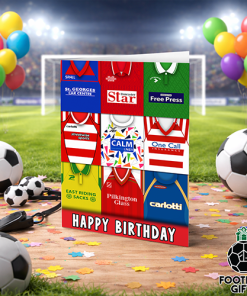 Doncaster Rovers Happy Birthday Greeting Card Retro Shirt Montage Classic Kits