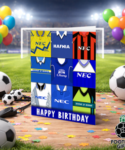 Everton Happy Birthday Greeting Card Retro Shirt Montage Classic Kits