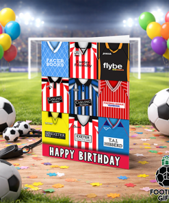 Exeter City Happy Birthday Greeting Card Retro Shirt Montage Classic Kits