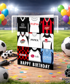 Fulham Happy Birthday Greeting Card Retro Shirt Montage Classic Kits
