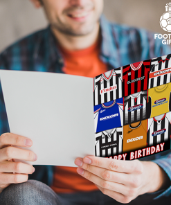Alternative view of Grimsby Town Happy Birthday Greeting Card Retro Shirt Montage Classic Kits