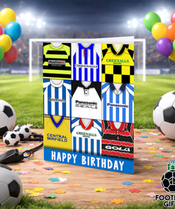 Huddersfield Happy Birthday Greeting Card Retro Shirt Montage Classic Kits