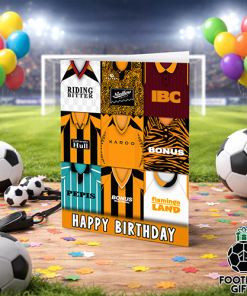 Hull City Happy Birthday Greeting Card Retro Shirt Montage Classic Kits