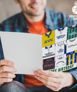 Alternative view of Leeds United Happy Birthday Greeting Card Retro Shirt Montage Classic Kits