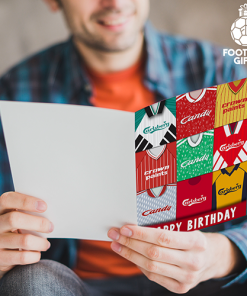 Alternative view of Liverpool Happy Birthday Greeting Card Retro Shirt Montage Classic Kits