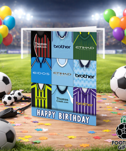 Man City Happy Birthday Greeting Card Retro Shirt Montage Classic Kits