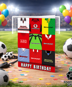 Man Utd Happy Birthday Greeting Card Retro Shirt Montage Classic Kits