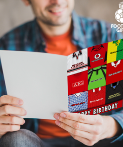 Alternative view of Man Utd Happy Birthday Greeting Card Retro Shirt Montage Classic Kits