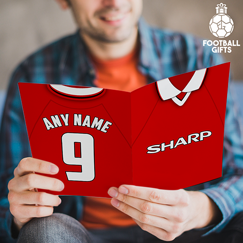 Man Utd Home Shirt 1999 Greeting Card Classic Kits Name & Number