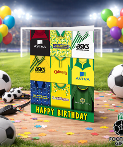 Norwich City Happy Birthday Greeting Card Retro Shirt Montage Classic Kits
