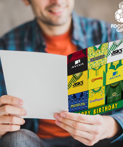 Alternative view of Norwich City Happy Birthday Greeting Card Retro Shirt Montage Classic Kits