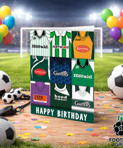 Plymouth Argyle Happy Birthday Greeting Card Retro Shirt Montage Classic Kits