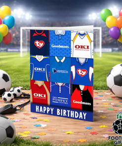 Portsmouth Happy Birthday Greeting Card Retro Shirt Montage Classic Kits