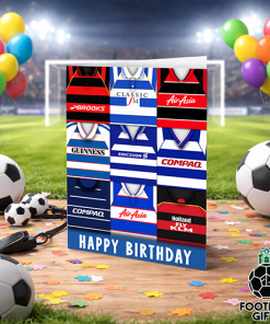 QPR Happy Birthday Greeting Card Retro Shirt Montage Classic Kits