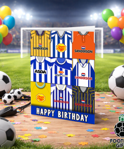 Sheffield Wednesday Happy Birthday Greeting Card Retro Shirt Montage Classic Kits