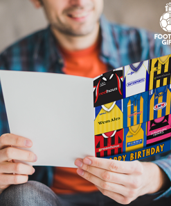 Alternative view of Shrewsbury Town Happy Birthday Greeting Card Retro Shirt Montage Classic Kits