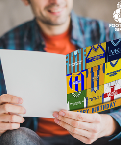 Alternative view of Mansfield Town Happy Birthday Greeting Card Retro Shirt Montage Classic Kits