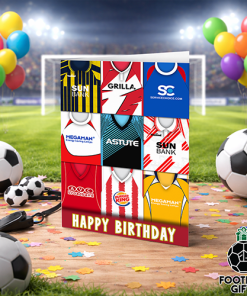 Stevenage Happy Birthday Greeting Card Retro Shirt Montage Classic Kits