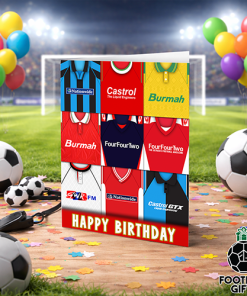 Swindon Town Happy Birthday Greeting Card Retro Shirt Montage Classic Kits