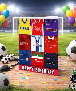 Walsall Happy Birthday Greeting Card Retro Shirt Montage Classic Kits