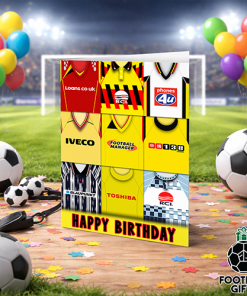 Watford Happy Birthday Greeting Card Retro Shirt Montage Classic Kits
