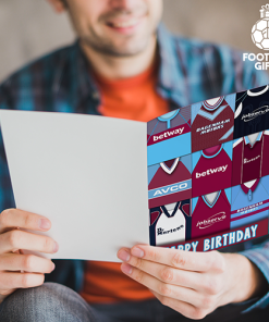 Alternative view of West Ham Happy Birthday Greeting Card Retro Shirt Montage Classic Kits