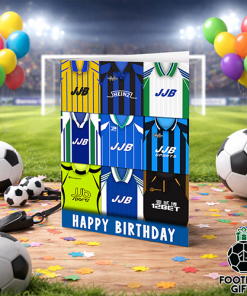 Wigan Athletic Happy Birthday Greeting Card Retro Shirt Montage Classic Kits