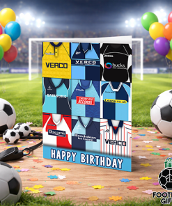 Wycombe Wanderers Happy Birthday Greeting Card Retro Shirt Montage Classic Kits