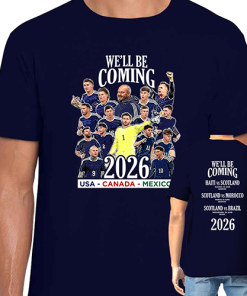 Scotland We'll Be Coming Navy T-Shirt Tee World Cup 2026