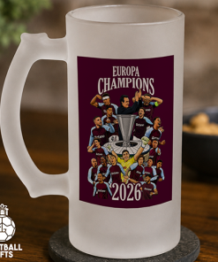 Aston Villa Europa League Champions 2026 Frosted Beer Glass