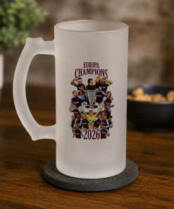 Aston Villa Europa League Champions 2026 Frosted Beer Glass