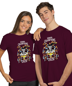 Alternative view of Aston Villa Europa Champions 2026 Burgundy T-Shirt Tee