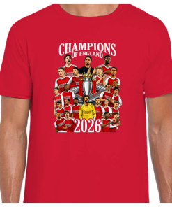 Arsenal Champions Of England 2026 Red T-Shirt + FREE KEYRING