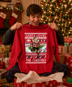Santa Loves The Cherries Bournemouth Red Christmas Jumper - Image 2