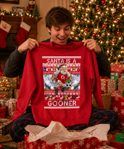 Santa Is A Gooner Arsenal Red Christmas Jumper - Image 2